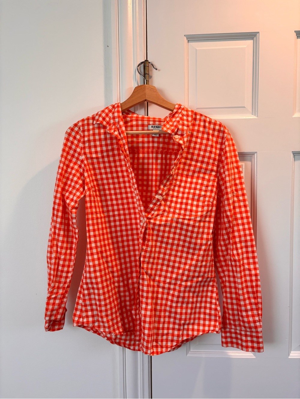 Old Navy Orange and White Gingham Button-Up Shirt